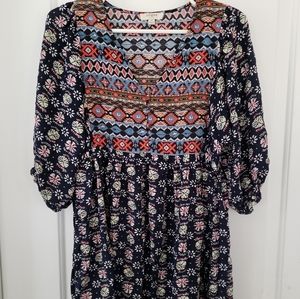 Umgee Boho print navy mini dress sz M